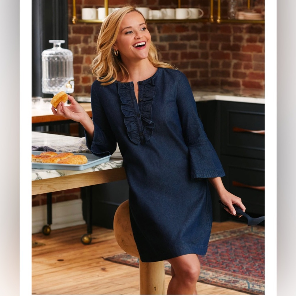 Draper James Chambray Ruffle Shift Dress